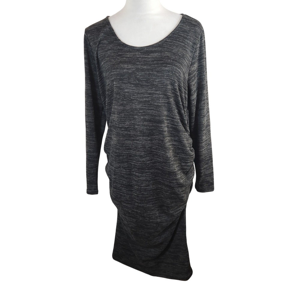 Hello Miz Maternity Dress XL Charcoal Gray Space Dye Ruched Long Sleeve NWT New